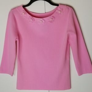 J.A.C. Bubble Gum Pink Ribbed Top Flower Detail L